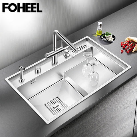 FOHEEL Luxurious Sink Stepped Sink Big Range Stainless Steel Kitchen Sink Single Sink Bowl Above Counter Bar Brushed Sinks FKS15