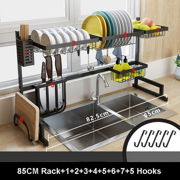 85/65cm Black Kitchen Dish Rack U Shape Stainless Steel Sink Drain Rack Two layers Kitchen Organizer Shelf  Storage Holder